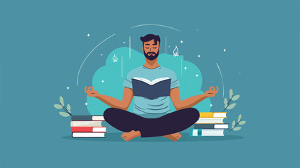 A man sits in the lotus position and meditates. Vector_