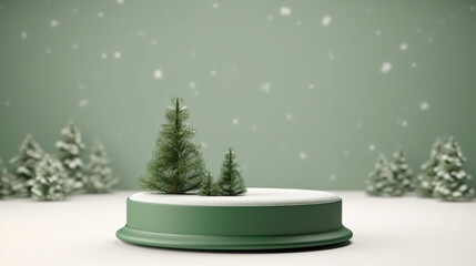 Green Christmas pedestal for branding and product pres