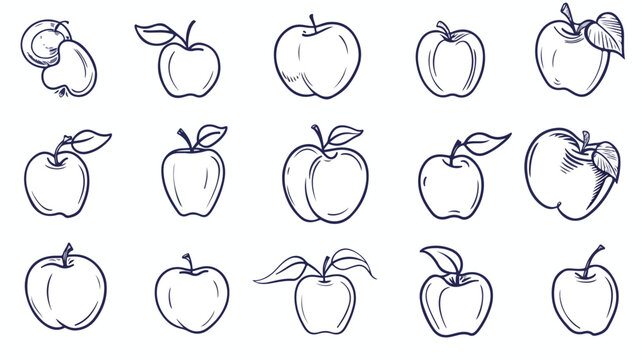 Apple icons on white background one line drawing vector