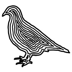 A series of animals in hand drawn fingerprint style. A bird in black outline on transparent background. Drawing of animal for coloring book, logo or background design.