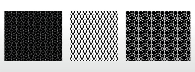 Geometric set of seamless black and white patterns. Simple vector graphics