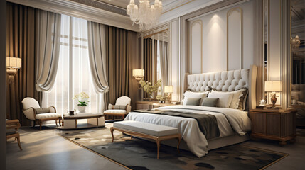 Luxury hotel bedroom interior design with bed lamp  - obrazy, fototapety, plakaty