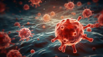 Medical concept of cancer. 3d illustration of T cells