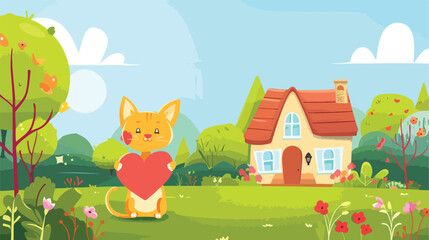 Obraz na płótnie Canvas cat holding a heart sign of love fidelity friendship b