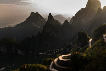 Tian-Men-Shan : Zhangjiajie China - Circa October, 2023: Landscape nature of gate of heaven...