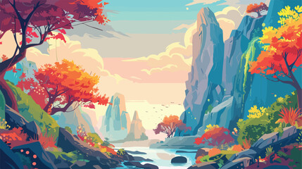 Fototapeta na wymiar colorful fantasy landscape Flat vector