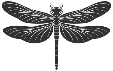 black silhouette of dragonfly without background