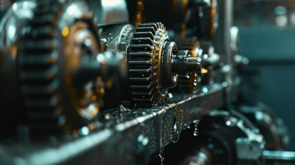 Fototapeta premium The piston within the cylinder of the engine glides smoothly, fueled by oil, as the gears shift efficiently in the hardworking car.