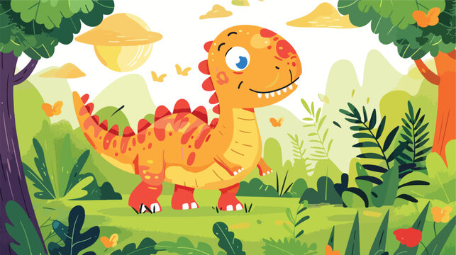 Cute dinosaur cartoon for children poster illustration