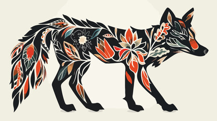 Decorative silhouette of a fox. Flat vector.
