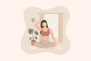 Obraz na płótnie Canvas Woman doing Yoga Flat Illustration Design