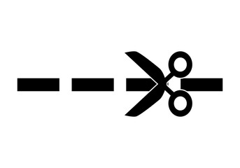 Icono negro de tijeras con línea discontinua para recortar.