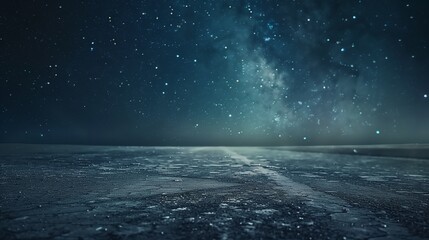 A solitary asphalt floor under the vast expanse of a starlit night sky. - obrazy, fototapety, plakaty