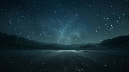 A solitary asphalt floor under the vast expanse of a starlit night sky.