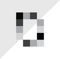 Letter O from black squares and its derivative vector logo
