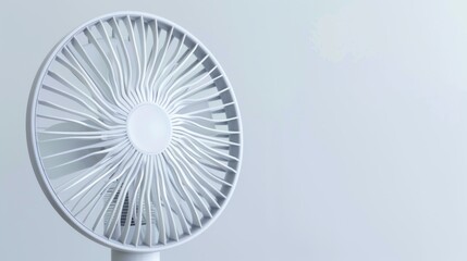 A white table fan quietly sits on a table