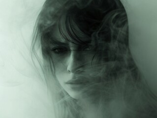 Mysterious Womans Face Emerging From Fog