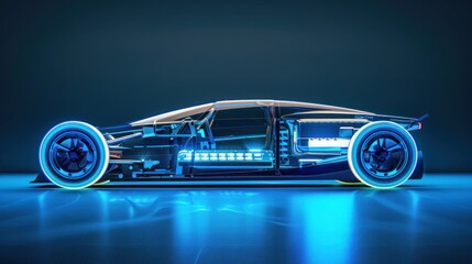 Fototapeta premium Futuristic technology sport car chassis high performance EV factory