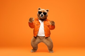 Dancing Bear With Sunglasses on Orange Background