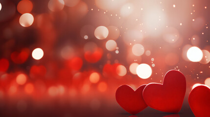 Valentines day background with red heart and bokeh lig