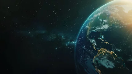 Zelfklevend behang Volle maan en bomen Planet earth from the space
