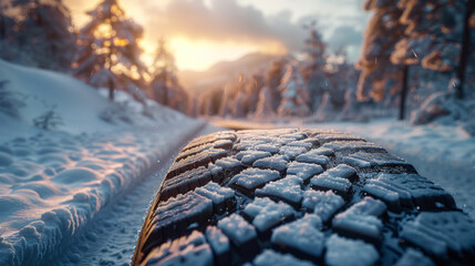 Car tires on winter road.