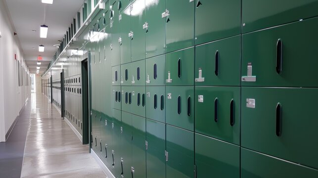 Row of green locker in school