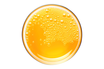 Glass of orange juice with bubble top view isolated on transparent background Remove png, Clipping Path, pen tool