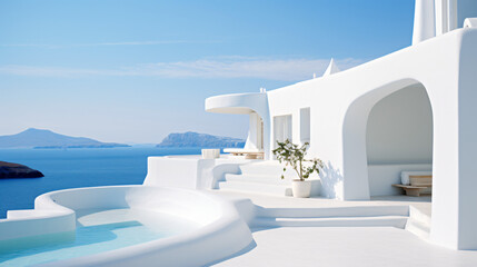 White architecture on Greece. Beautiful landscape with