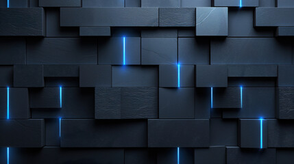 A black wall adorned with sharp, bold blue lines running horizontally across its surface