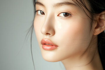 Portrait of beauty asian woman with perfect healthy glow skin facial - obrazy, fototapety, plakaty
