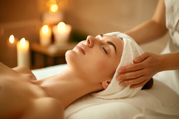 Face massage and treatment in luxury beauty spa salon.