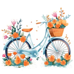Papier Peint photo autocollant Vélo Watercolor vintage bicycle with box of flowers