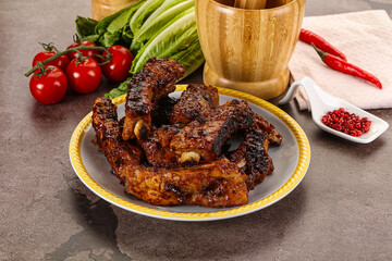 Grilled pork ribs in barbecue sauce
