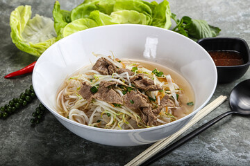 Vietnamese traditional soup Pho Bo with beef