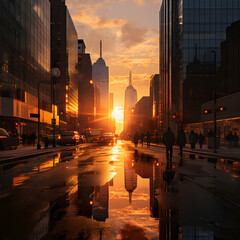 Exploring CityLife: Mesmerizing Sunset Over A Metropolitan Cityscape - obrazy, fototapety, plakaty