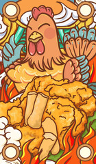 Original hand drawn cartoon delicious fried chicken illustration poster material
