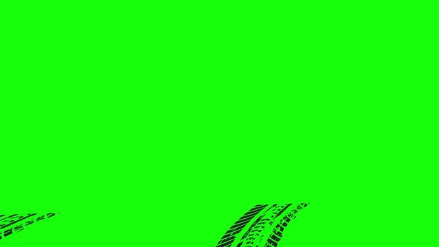 2D Animation of Car Tire Tracks Print on Green Screen. Curve, zigzag Traces of car with different perspectives. Used in any commercial videos, ads, promotions, backgrounds, automobile. 4K resolution.