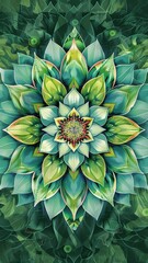 Craft an elegant succulent illustration with a mesmerizing kaleidoscope pattern
