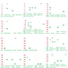 2024 Festive Holidays Calendar with  Week  Numbers