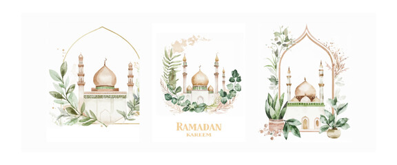 Ramadan Kareem. Islamic greeting card template with ramadan for design, poster, media banner.	