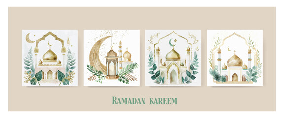 Ramadan Kareem. Islamic greeting card template with ramadan for design, poster, media banner.	