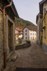A street in the village of Trava in Lauco district, Udine Province, Friuli-Venezia Giulia, north east Italy