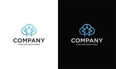 Technology design template. Cloud computing logo. Cloud technologies logo.on a black and white background.