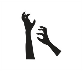 Vector creepy zombie hands silhouette lambs stick out of graveyard ground 