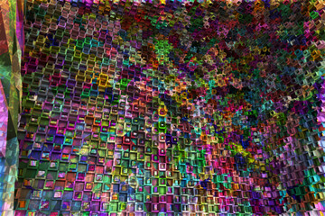 ABSTRACT BACKGROUND PATTERN DIMENSION TRENDY COLORFUL GEOMETRY DISTORTED EFFECT GRAPHIC TEXTURE. PERSPECTIVE SCIENCE ILLUSTRATION PRESENTATION DESIGN.