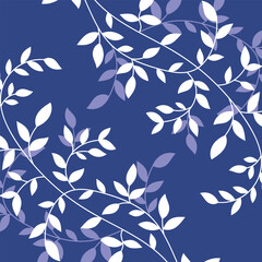 Wallpaper with blue flowers and leaf vector illustration. Floral seamless pattern on isolated background. Vintage print sign concept.