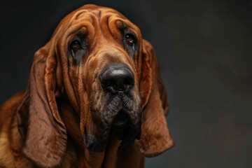 Solemn Bloodhound with a wise expression. - obrazy, fototapety, plakaty