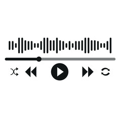 Music or video play bar icon. Audio player for songs or podcast playlist. Play or pause button. Dark theme. Vector illustration