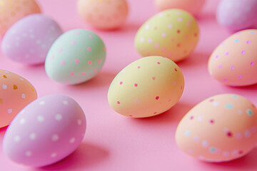 Fototapeta na wymiar Colorful chocolate Easter eggs arrange on pink background.